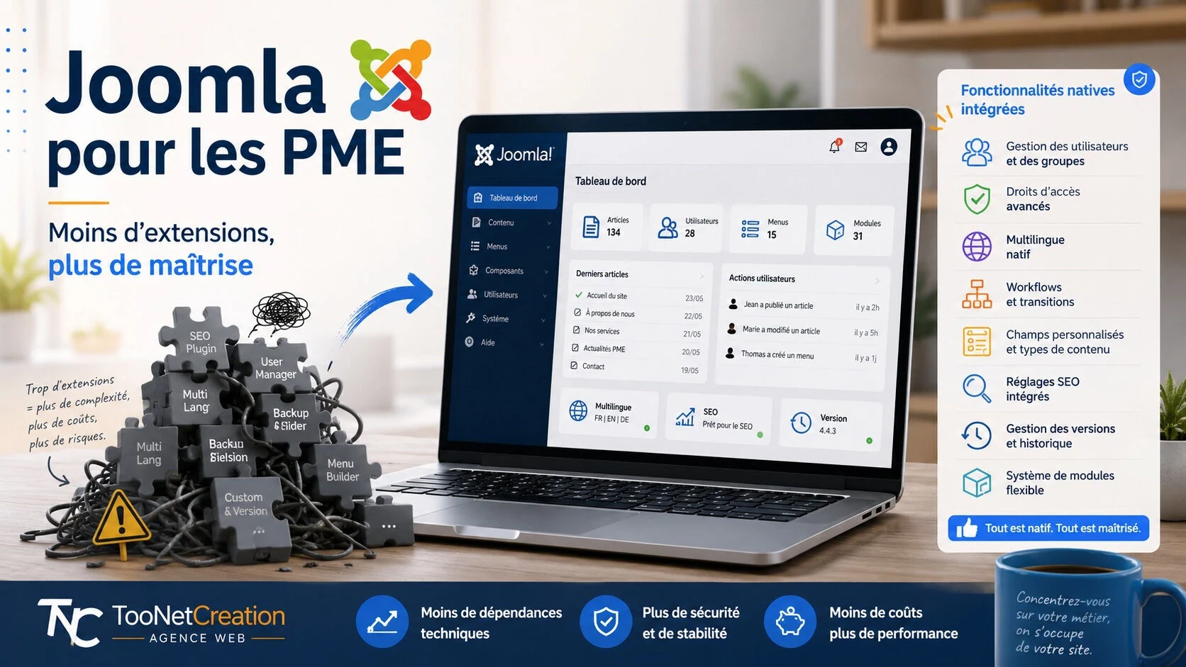 Joomla pour les PME : les fonctionnalités natives qui évitent d’empiler les extensions